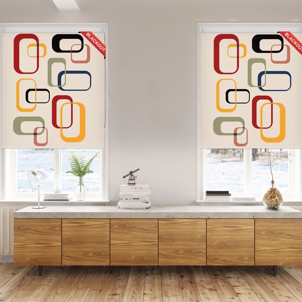 Mid Century Modern Roller Blinds, Minimalist Roller Shades, Living Room Curtain, Kitchen Shades, Printed Roller Shades