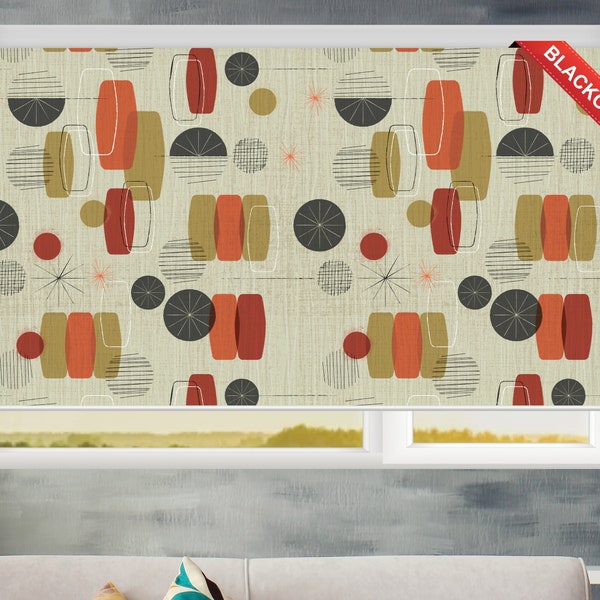 Mid Century Roller Shades, Abstract Roller Blinds, Retro Living Room Curtains, Kitchen Curtains, Printed Roller Shades