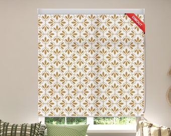 Golden Flower Pattern Roller Shades, Modern Pattern Roller Blinds, Living Room Curtains, Kitchen Curtains, Printed Roller Shades