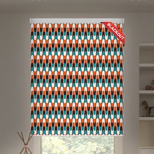Vintage Wavy Pattern ROLLER SHADES, Mid Century Style Roller Blinds, Living Room Curtains, Printed Roller Shades