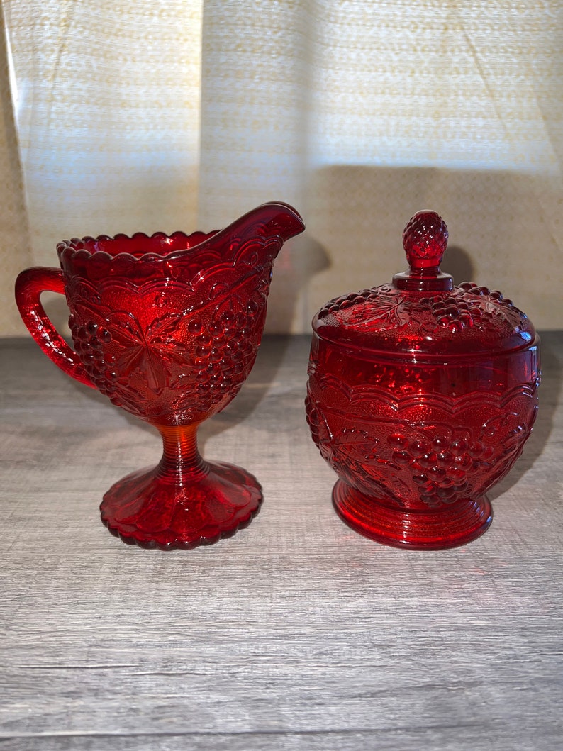 Rubi Red Depression Glass Creamer & Sugar Containers Etsy