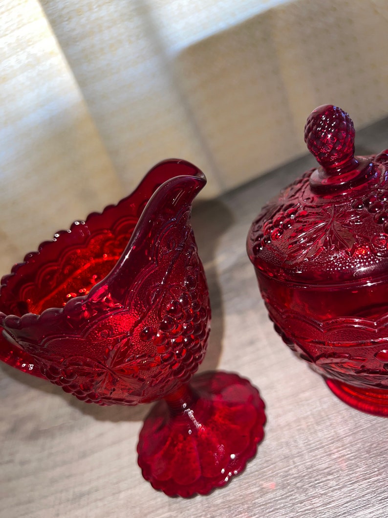 Rubi Red Depression Glass Creamer & Sugar Containers Etsy