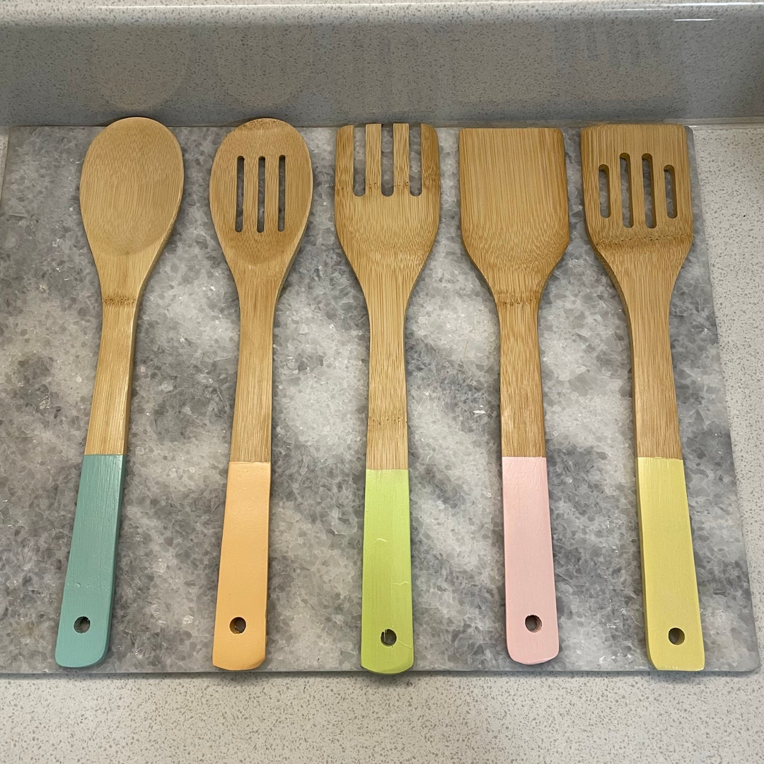 Pastel Coloured 5 Piece Wooden Kitchen Utensils Set Cookware / Etsy