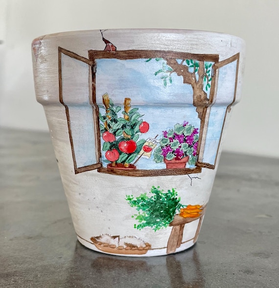 Hand-painted Terracotta Pot: Italian Kitchen Scene, Indoor Planter - Etsy