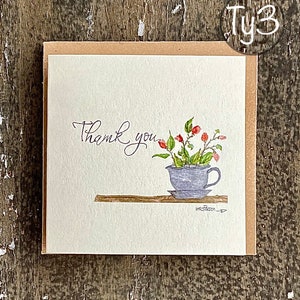 Dankeskarten, 10x10,5 cm, 10er Set, Handgemaltes Aquarell, Blanko Notizkarte, Klappkarte, Eco