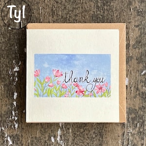 Dankeskarten, 10x10,5 cm, 10er Set, Handgemaltes Aquarell, Blanko Notizkarte, Klappkarte, Eco