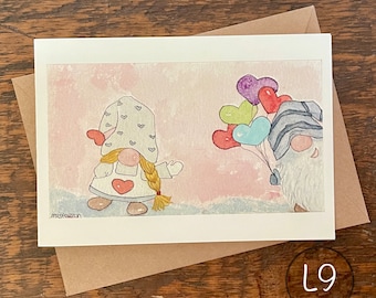Watercolor Gnomes Greeting Cards, Heart Balloons, Eco-Friendly