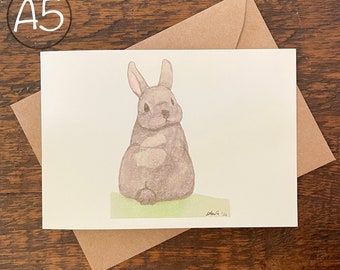 Watercolor Bunny Rabbit Greeting Card, Blank Notecard, Eco-Friendly