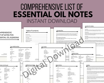 List of Essential Oil Notes For Blending- Blending Worksheets - Digital Download