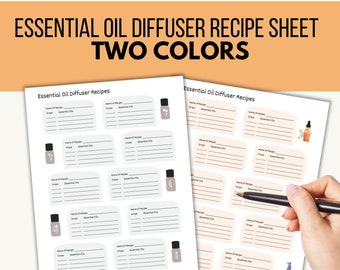 Essential Oil Diffuser Blend Recipe Sheet - Recipe Card - Essential Oil Worksheet - Color and in Black & White