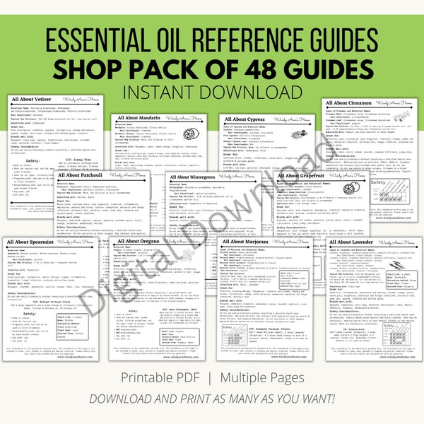 Essential Oil Reference Guide - Essential Oil Cheat Sheet - Essential Oil Data Sheet - Aromatherapy Essential Oil Guide -Essential Oil Chart