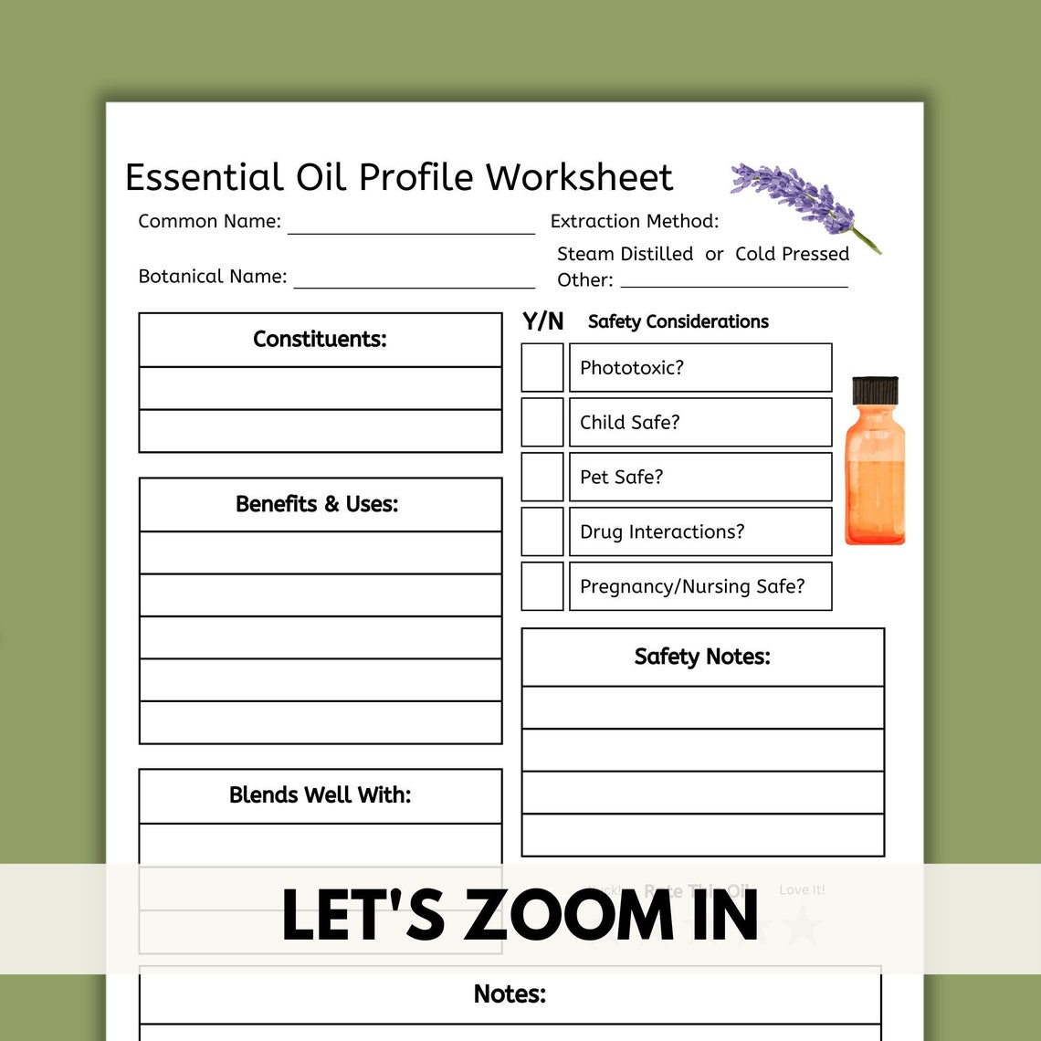 Essential Oil Profile Worksheet Essential Oil Data Sheet Etsy