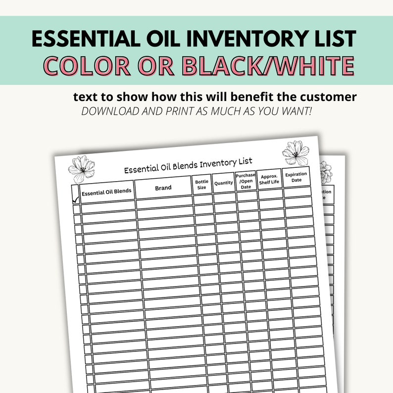 Essential Oil Inventory Sheet, Essential Oil Printable, 8.5 X 11 Inches ...