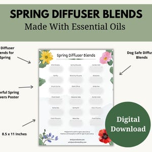 Frühlings-ätherisches Öl Diffuser Blends Poster, 8.5 x 11 zoll Rezepte für ätherische Öle zum Ausdrucken