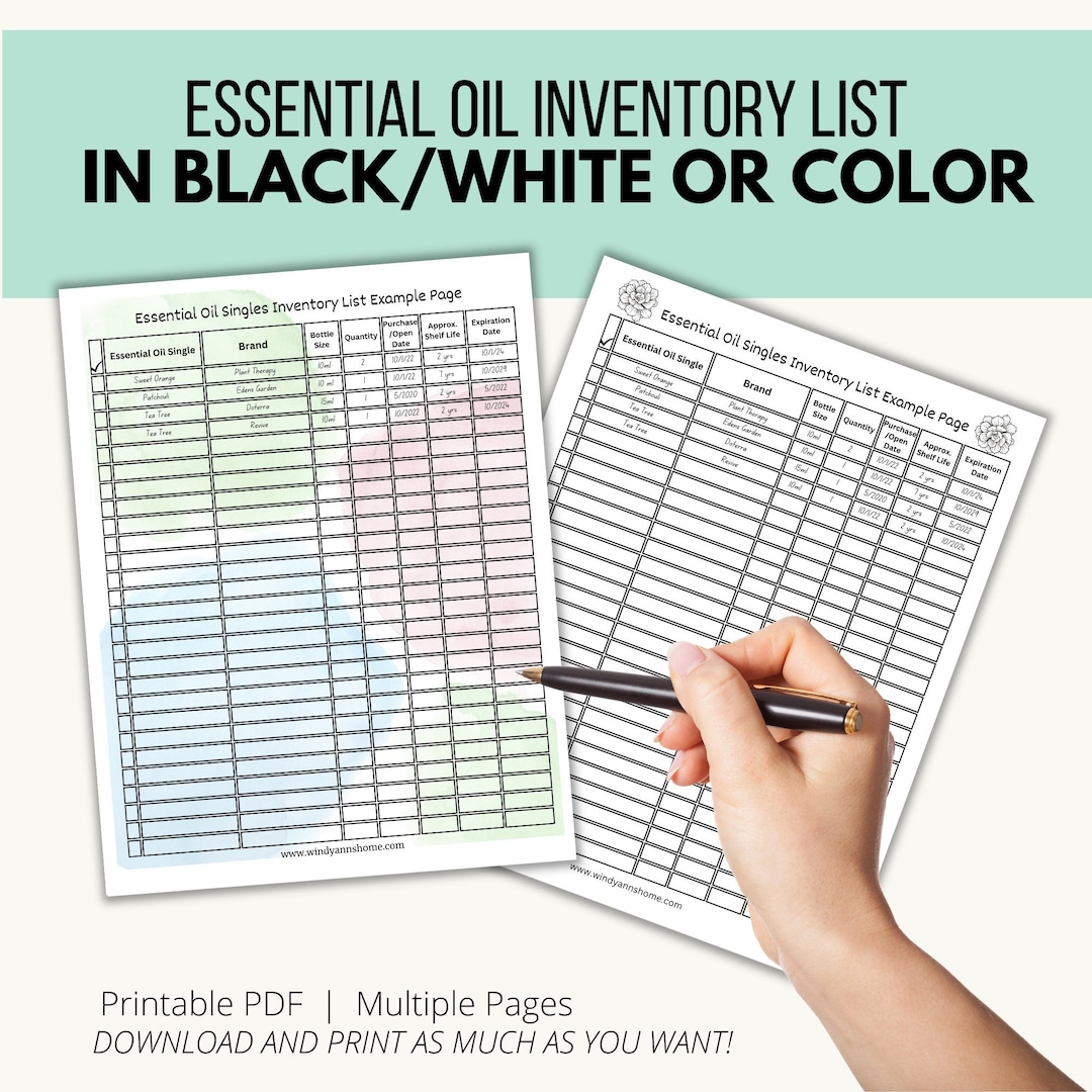 Essential Oil Inventory Sheet, Essential Oil Printable, 8.5 X 11 Inches ...