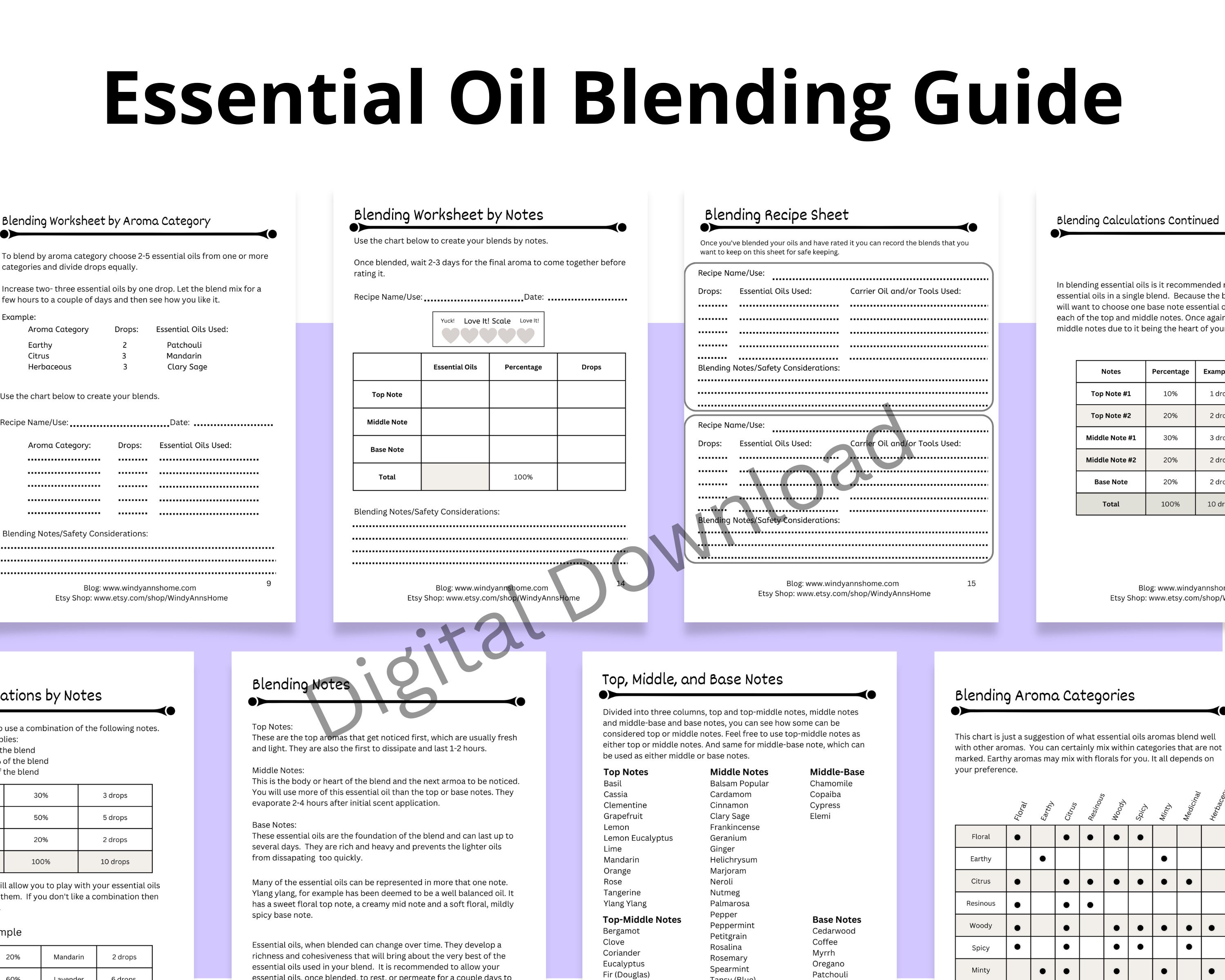 Blending Guide for Essential Oils Blending Worksheets Digital Download