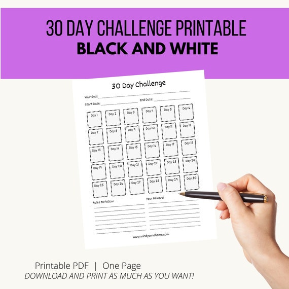 30 Day Challenge Printable Challenge Calendar Habit - Etsy