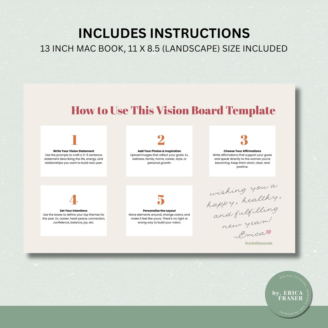 Printable Vision Board Template, Customizable CANVA Layout (digital ...