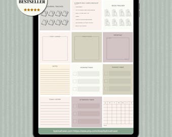 Digital Habit Tracker Planner Stickers | Neutral GoodNotes Stickers for iPad