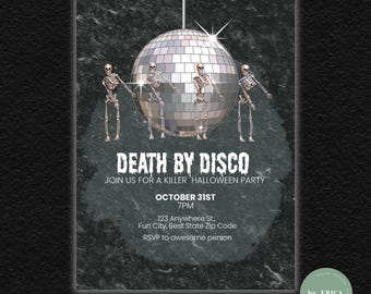 Disco Halloween Party Invitation, Death by Disco, CANVA Template, Editable Spooky Party Invitation