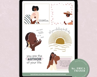 Black Woman Affirmation Stickers, Self-Care Planner (Digital Download)