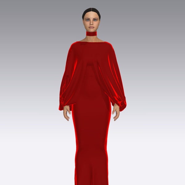 3d Red Velvet Gown / CLO3D/ Marvelous Designer/ 3d Long Dress/ Digital Fashion Wear/ 3d Red Ceremonial Dress/ 3d Bridesmaid Dress