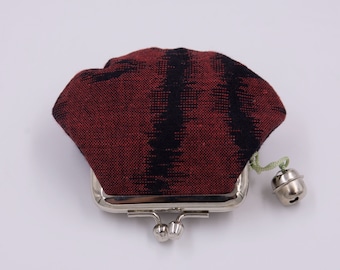 IYO KASURI Japanese Gamaguchi Coin Purse Cotton Pouch Kiss Lock Clasp Frame Reddish Brown Handmade Kimono Wallet Bohemian Boho Retro Gift