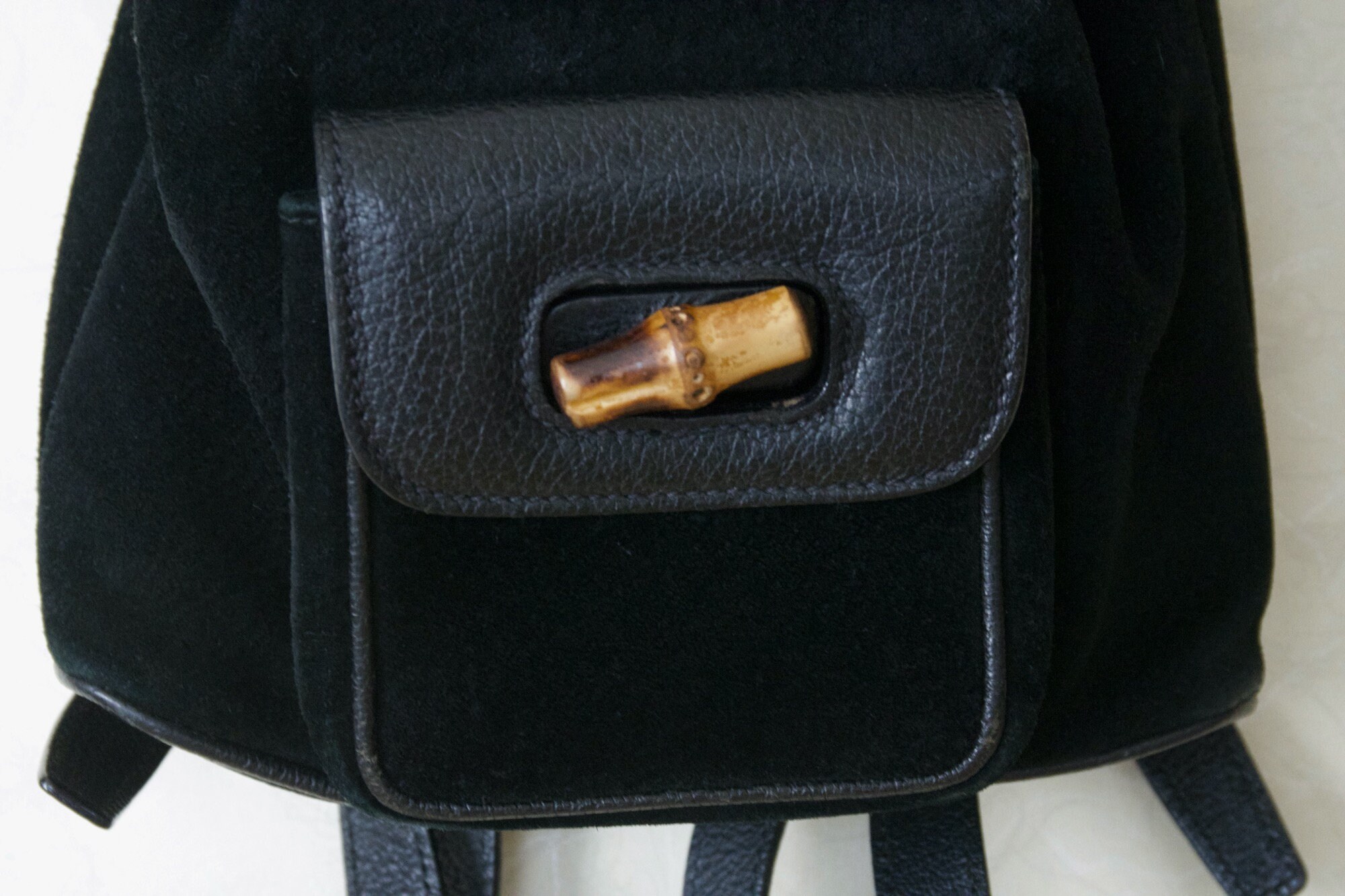 GUCCI Bamboo Backpack Black Suede Leather Drawstring 