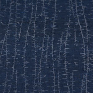 OJIYA KASURI Japanese Fabric Chijimi Navy Blue Aizome Vine Plant Crepe Polyester Hemp Textured Bumpy Noren Boro Folk Art Artisan Unused Bolt