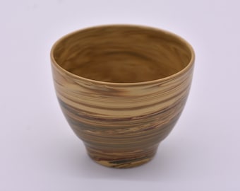 NERIKOMI Japanese Tea Cup Neriage Tokoname Yaki Bowl Rustic Yunomi Chawan Artisan Abstract Yellow Green Red Sencha Coffee Retro Signed NOS