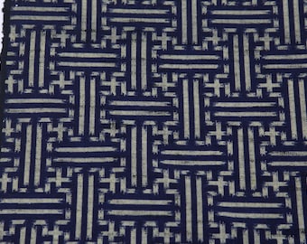 SAYAGATA TSUMUGI Japanese Wool Fabric Indigo Blue Navy Ikat Geometric Bohemian Scarf Noren Kimono Boro Folk Art Mingei Artisan Unused Bolt