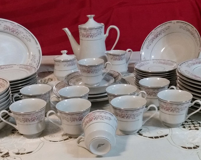 Vintage 55 Piece 10 Place Settings Tea Set, Serving Platter and Bowl