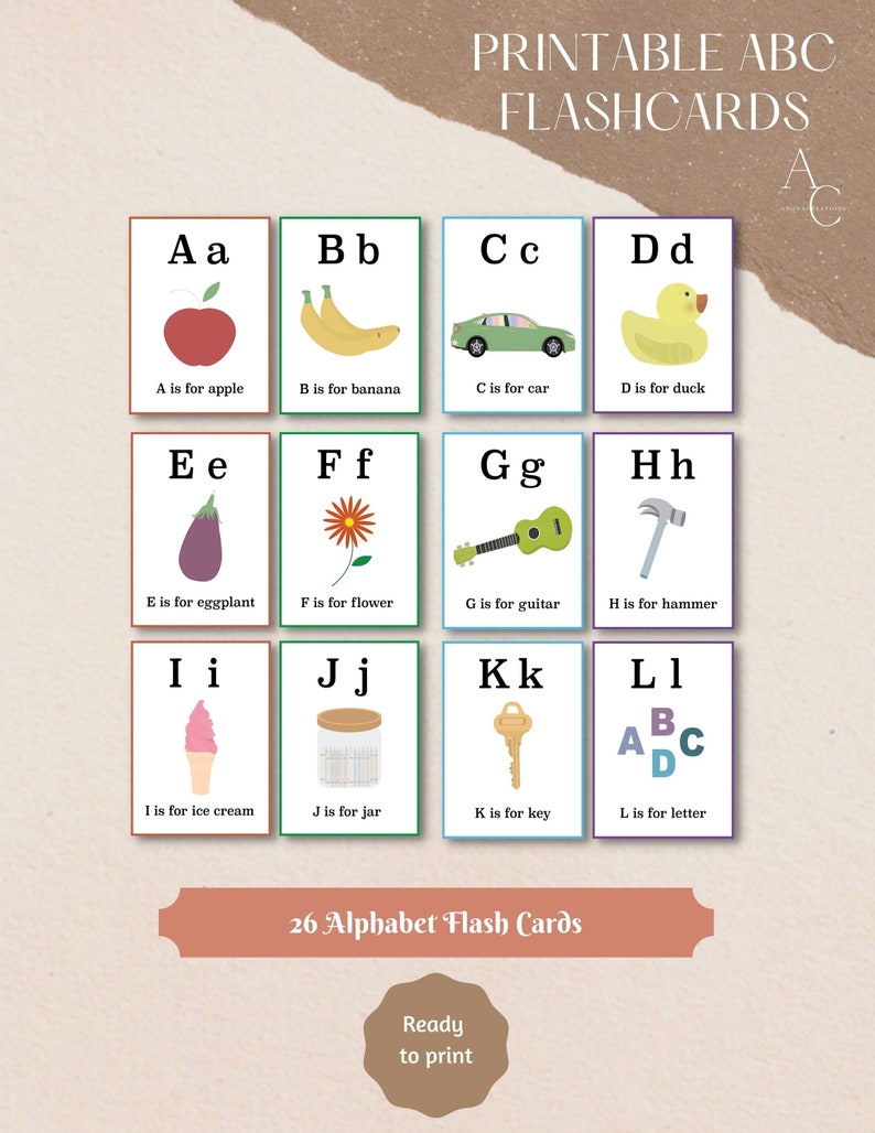 Printable Alphabet Flash Cards Home School and Classroom Etsy