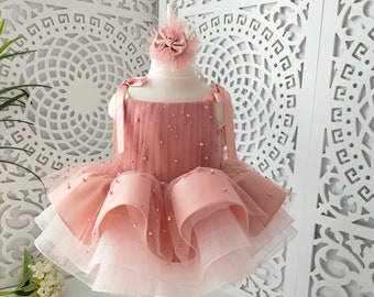 Robe de premier anniversaire, pour une occasion spéciale, élégance pure, bébé personnalisé, robe de bal, robe de bal, robe de mariée princesse Blanc, or, rose