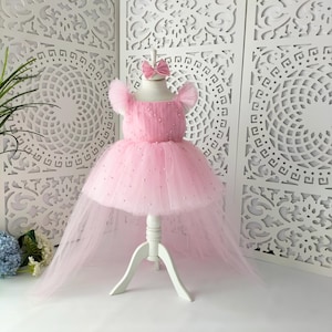 Train Flower Girl Dress,1st Birtday Party Dress,Baby Frock With Tail, Kids Pegeant Outfit Long Tail Baby Gown,Toddler Frock, Princess Gift