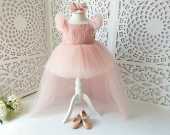 Train Flower Girl,Long Tail Baby Gown,Toddler Party Dress,Frock With Photo ShootsBirthday