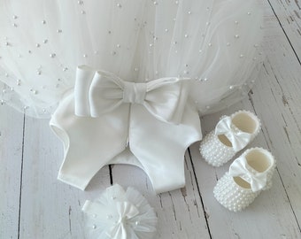 Vestido de princesa para niños pequeños con perlas blancas, vestido de bebé para primer cumpleaños de invitado a la boda del desfile, sesión de fotos de bautismo, vestido de pastel smash