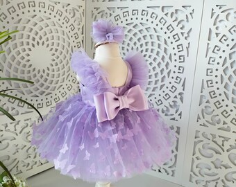 Butterfly Detailed Dress,First Birthday Dress,Lilac Baby Girl Dress,Photo shoot Princess Dress,Lavander Luxs Baby Dress,Lace Baby Girl Dres