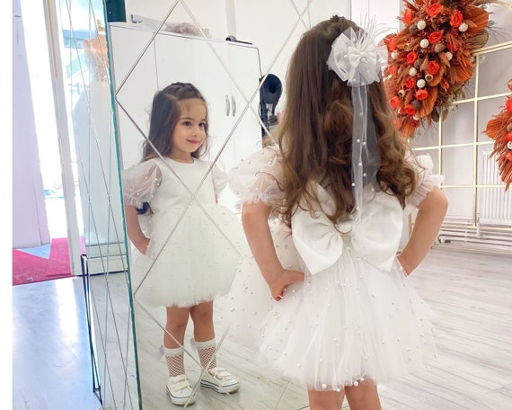 White Pearl Baby Dress, Communion Weddıng Guest Dress,infant - Main Image