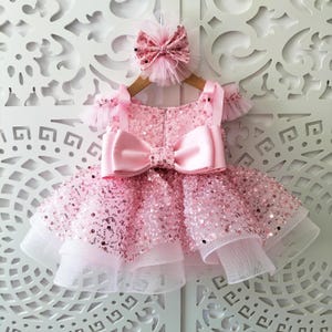 Luxury Lace Puffy Photo Shoot Dress,Baby Girl Prom Ball Gown Toddler,First Birthday Dress,Wedding Pearl Dress,Special Occasion,Pink Dress