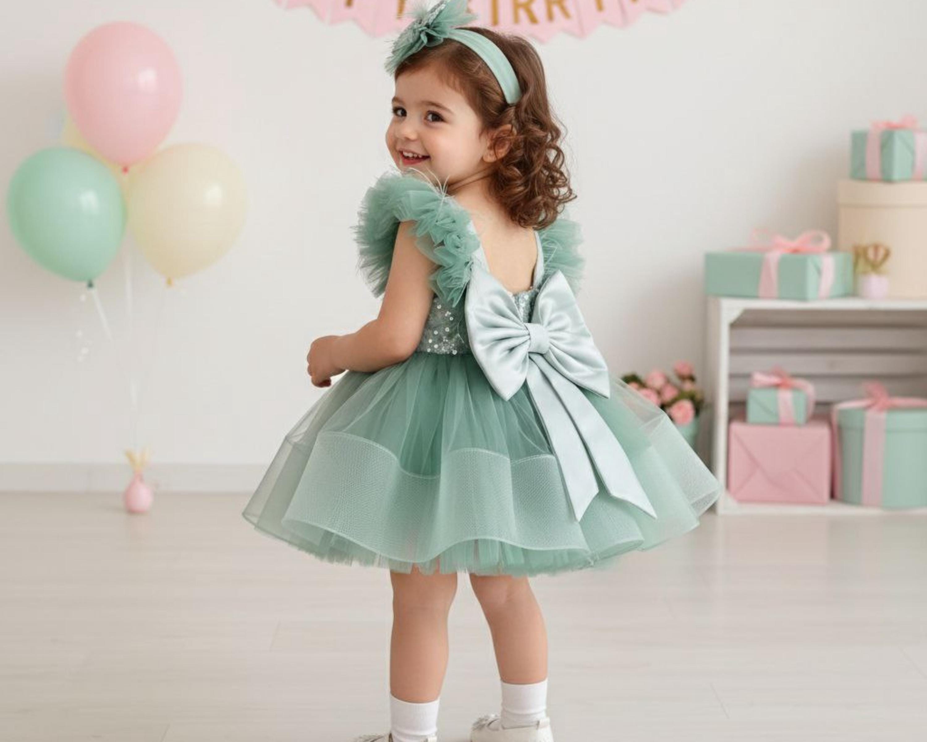 sage green childrens dress Sage Green Short Sleeve Floral Tulle Flower Girl Dress main image 1