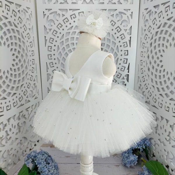 White pearl sirti V weddıng bridesmaid dress,photo shoot communion occasion party dress, toddler baby dress,first birthday princess dress