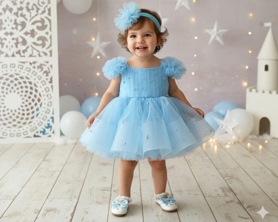 Baby Blue Tulle Princess Dress | Winter Birthday Outfit | Toddler Party Dress | Handmade Girl Baby Blue Tulle Princess Dress | Winter Birthday Outfit | Toddler Party Dress | Handmade Girl