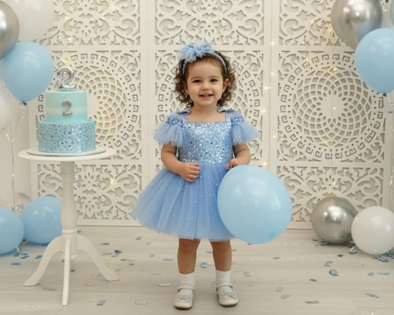 light blue toddler dress Light Blue Toddler Tutu Dress, Baby Girl Birthday Dress, Sequin Tulle Princess