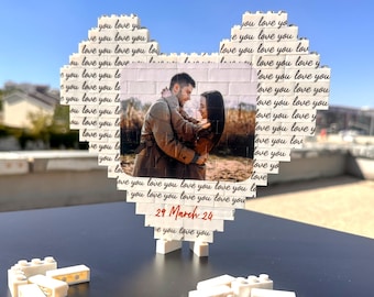 Rompecabezas con foto personalizado: regalo de pareja en forma de corazón, regalo de aniversario, regalo de Navidad personalizado para parejas.