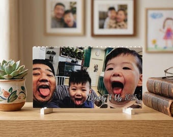 Marco de fotos personalizado para el Día del Padre, regalo fotográfico personalizado con bloques de construcción, idea de regalo única para papá.