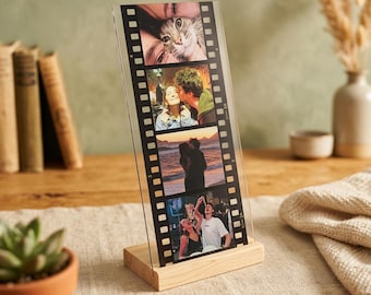 Placa fotográfica con diseño de tira de película retro: recuerdo personalizado.