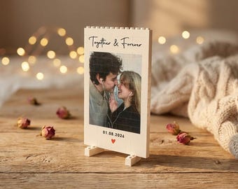 Bloque de fotos de aniversario personalizado para pareja, recuerdo de ladrillos de construcción con foto personalizada, recuerdo romántico de aniversario de boda.