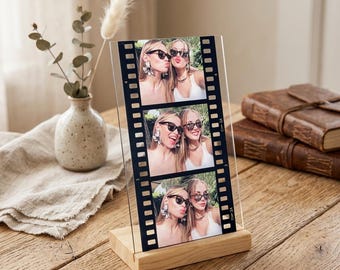 Placa fotográfica con forma de rollo de película de amistad, recuerdo retro de la amistad