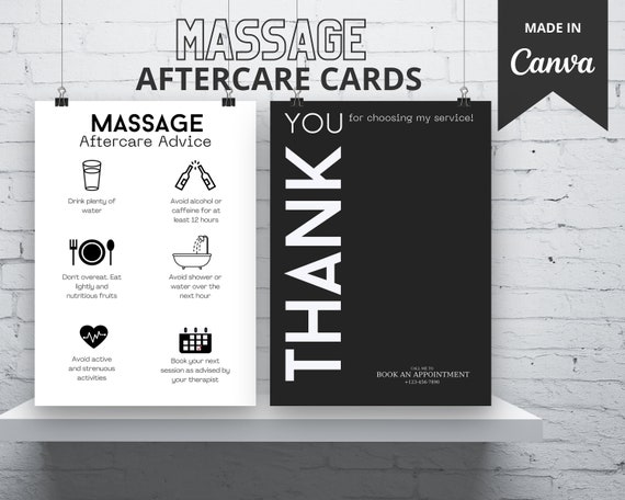 Massage Aftercare Card Advice Template | Massage Therapist Advice | Physical Therapist Post Care